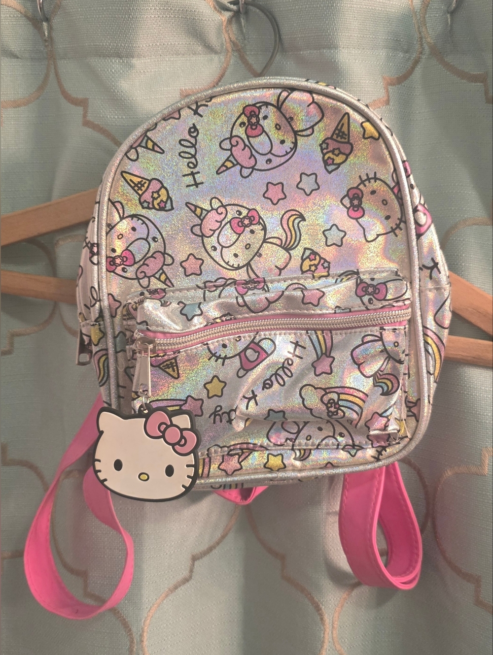Mini Backpack Bag Pink Iridescent Silver Hello Kitty Unicorns Stars Faux Leather